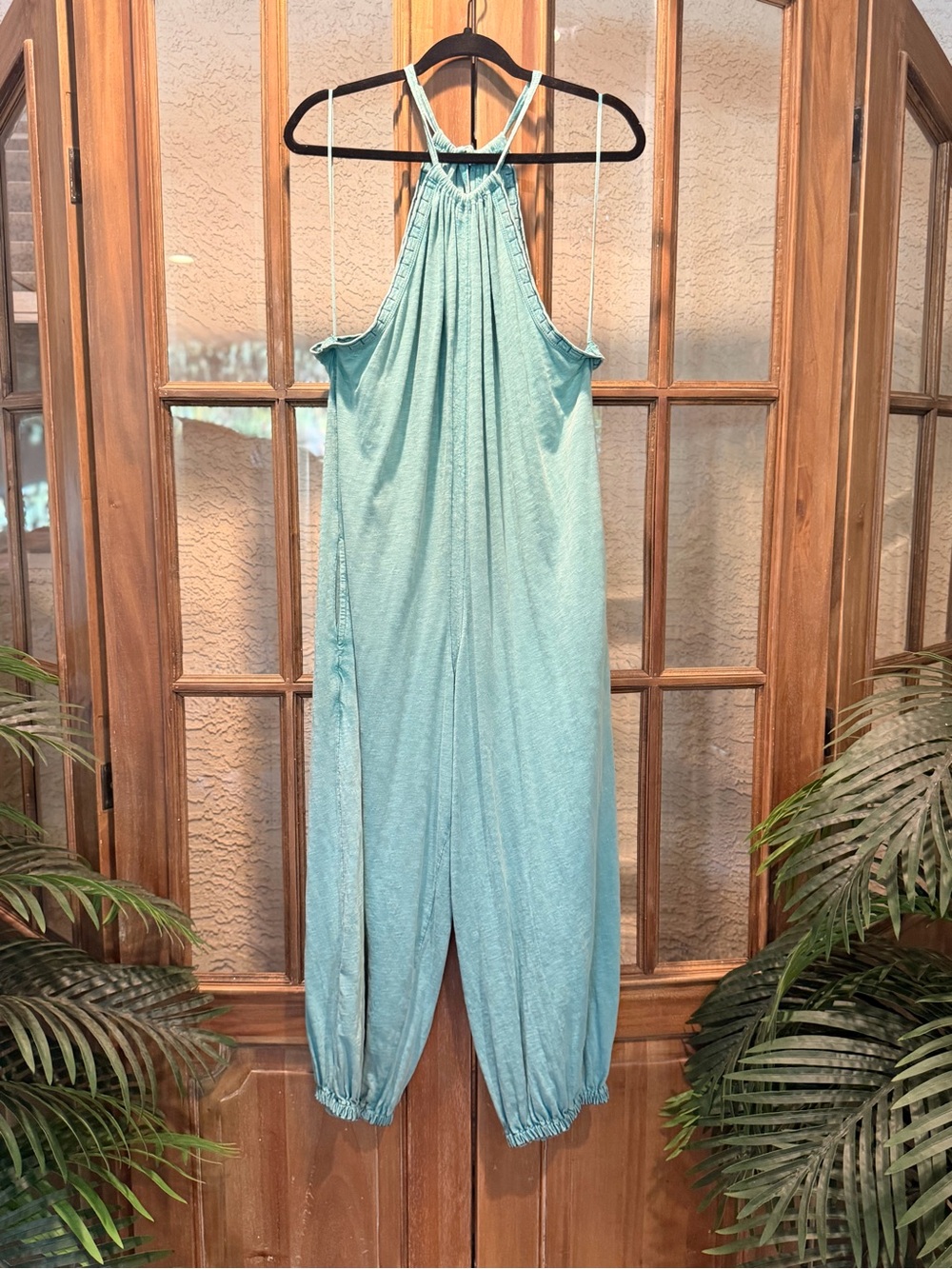 Free People aqua blue Halter Jumpsuit MEDIUM NWOT w/pockets!
